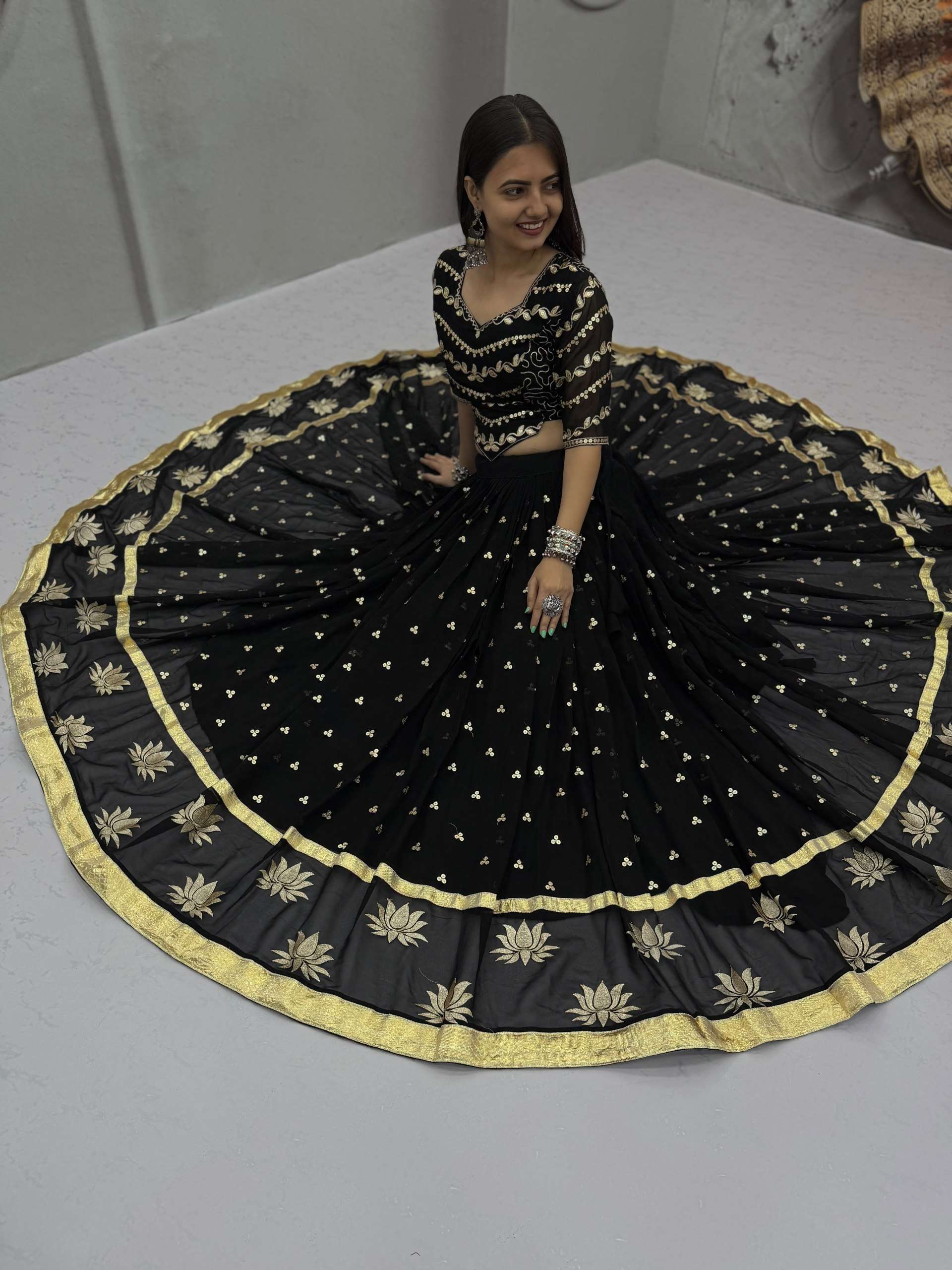 Classic and best Navratri Special wear black colour Fox Georgette fancy fabric Vintage Chaniya Choli wholesale in surat 339